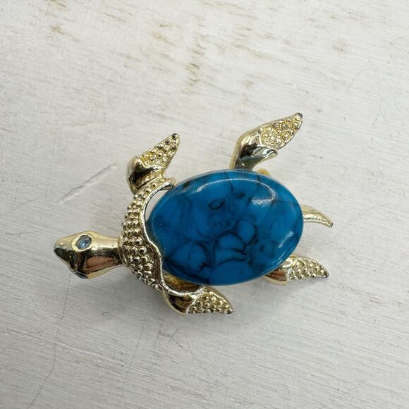 Gerry’s Vtg Faux Turquoise Shell Turtle Brooch Kitsch Small Southwest Animal - Picture 4 of 6